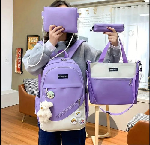 🎒 طقم الدخول المدرسي للبنات 3 قطع + مقلمة وأكسسوارات هدية